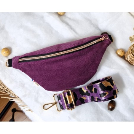 Sac banane MAIA velours côtelé milleraies violet chic et tendance Création artisanale