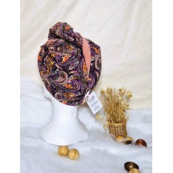 Serviette turban cheveux violet paysley Confection artisanale