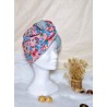 Serviette turban cheveux rose et bleu à fleurs Confection artisanale