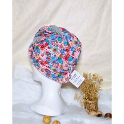 Serviette turban cheveux rose et bleu à fleurs Confection artisanale