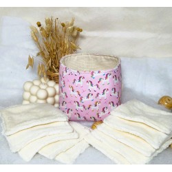 Panier similicuir licornes et Lingettes lavables réutilisables Confection artisanale