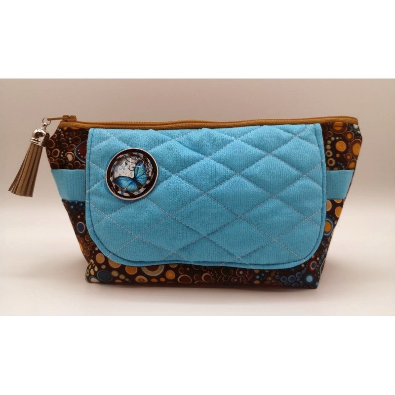 Trousse maquillage à rabat turquoise