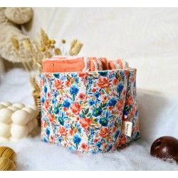 Panier similicuir printemps fleuri et Lingettes lavables corail réutilisables Confection artisanale