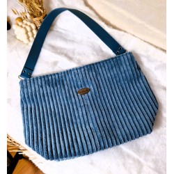 Sac Hobo CHARLOTTE velours côtelé bleu Création artisanale