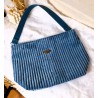 Sac Hobo CHARLOTTE velours côtelé bleu Création artisanale