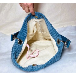 Sac Hobo CHARLOTTE velours côtelé bleu Création artisanale