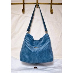 Sac Hobo CHARLOTTE velours côtelé bleu Création artisanale