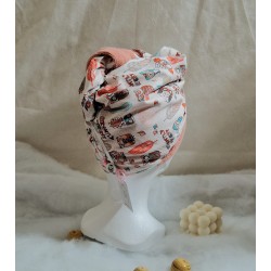 Serviette turban cheveux corail hiboux Confection artisanale