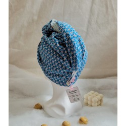 Serviette turban cheveux bleu fleur rose Confection artisanale