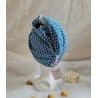 Serviette turban cheveux bleu fleur rose Confection artisanale