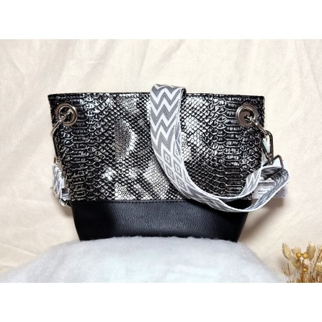 Sac bandoulière PAULINE simili cuir python gris Création artisanale