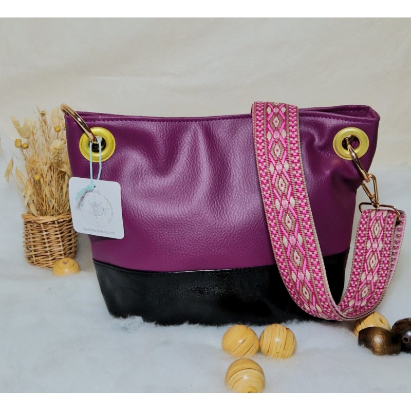 Sac bandoulière PAULINE simili cuir violet Création artisanale