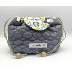 Bourse trousse maquillage matelassée grise et coton fleuri Création artisanale
