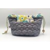Bourse trousse maquillage matelassée grise et coton fleuri Création artisanale