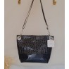 Sac bandoulière PAULINE simili cuir total look noir croco Création artisanale