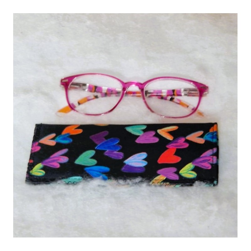 Etui à lunettes fun colorés coeurs Création artisanale