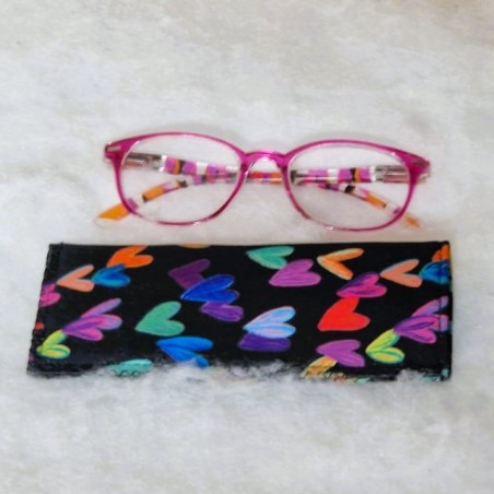 Etui à lunettes fun colorés coeurs Création artisanale