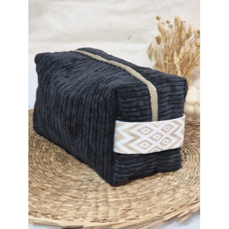 Trousse de toilette imperméable velours côtelé Création artisanale