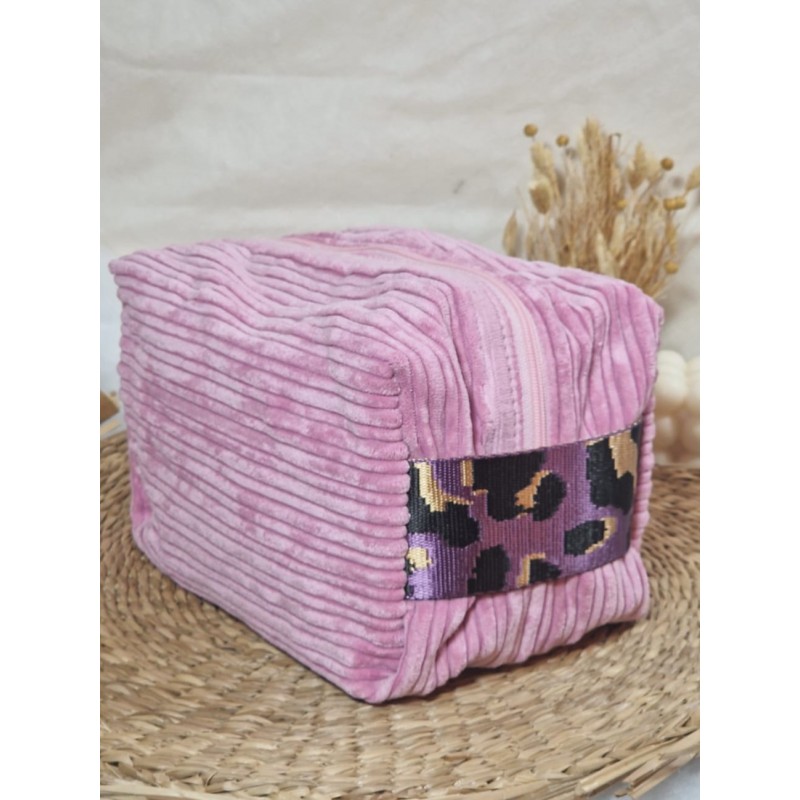 Trousse de toilette imperméable velours côtelé Création artisanale