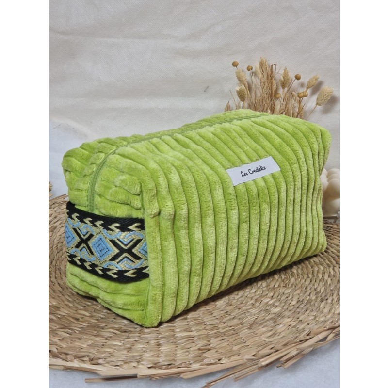 Trousse de toilette imperméable velours côtelé Création artisanale