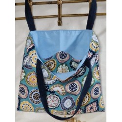 Totebag Sac fourre-tout bleu vintage Création artisanale