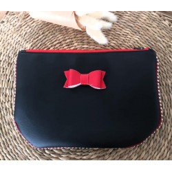 Trousse Pochette L en similicuir noir et nœud élégant Création artisanale fantaisie