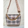 Sac bandoulière EMMA simili cuir tartan rose noir Création artisanale fantaisie