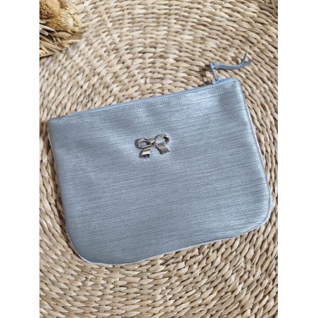 Trousse Pochette M simili cuir texturé gris argenté Création artisanale