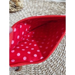 Trousse Pochette M simili cuir fleurs rouge marron Création artisanale