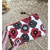 Trousse Pochette M simili cuir fleurs rouge marron Création artisanale