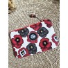 Trousse Pochette M simili cuir fleurs rouge marron Création artisanale