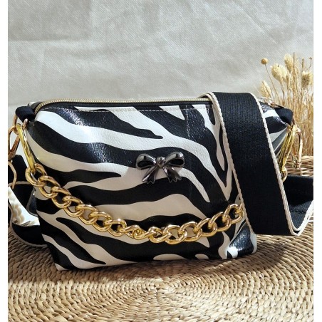 Sac bandoulière EMMA simili cuir zèbre noir & blanc Création artisanale fantaisie