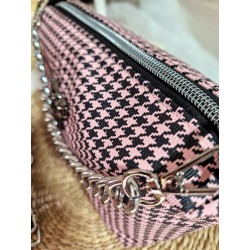 Sac bandoulière EMMA simili cuir pied de poule noir & rose Création artisanale fantaisie