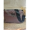 Sac bandoulière EMMA simili cuir pied de poule noir & rose Création artisanale fantaisie