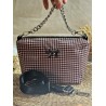 Sac bandoulière EMMA simili cuir pied de poule noir & rose Création artisanale fantaisie