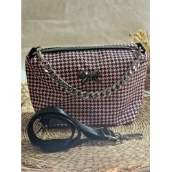 Sac bandoulière EMMA simili cuir pied de poule noir & rose Création artisanale fantaisie