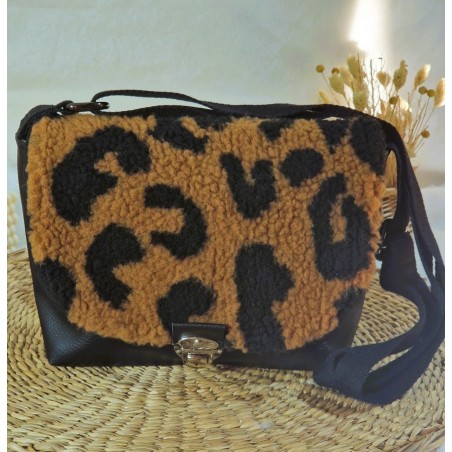 Sac bandoulière LOUISE simili cuir et fausse fourrure léopard Création artisanale