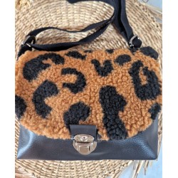 Sac bandoulière LOUISE simili cuir et fausse fourrure léopard Création artisanale