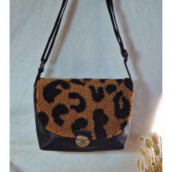 Sac bandoulière LOUISE simili cuir et fausse fourrure léopard Création artisanale
