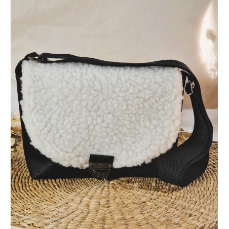 Sac bandoulière LOUISE simili cuir et fausse fourrure mouton Création artisanale