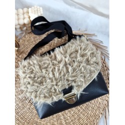 Sac bandoulière LOUISE simili cuir et fausse fourrure Teddy Bear Création artisanale