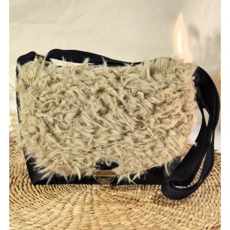 Sac bandoulière LOUISE simili cuir et fausse fourrure Teddy Bear Création artisanale