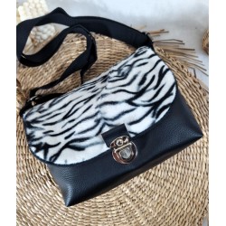 Sac bandoulière LOUISE simili cuir et fausse fourrure zèbre Création artisanale
