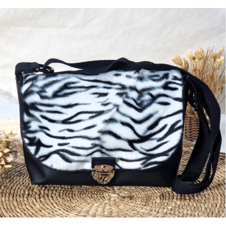 Sac bandoulière LOUISE simili cuir et fausse fourrure zèbre Création artisanale