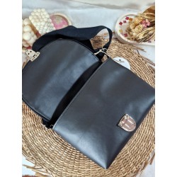 Sac bandoulière LOUISE simili cuir et toile tissée orange Création artisanale