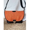 Sac bandoulière LOUISE simili cuir et toile tissée orange Création artisanale
