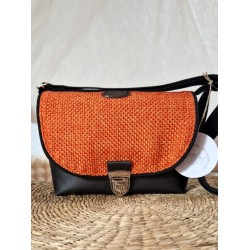 Sac bandoulière LOUISE simili cuir et toile tissée orange Création artisanale