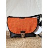 Sac bandoulière LOUISE simili cuir et toile tissée orange Création artisanale