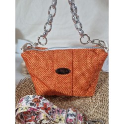 Sac bandoulière EMMA toile tissée orange sisal Création artisanale fantaisie