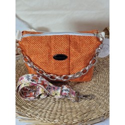 Sac bandoulière EMMA toile tissée orange sisal Création artisanale fantaisie